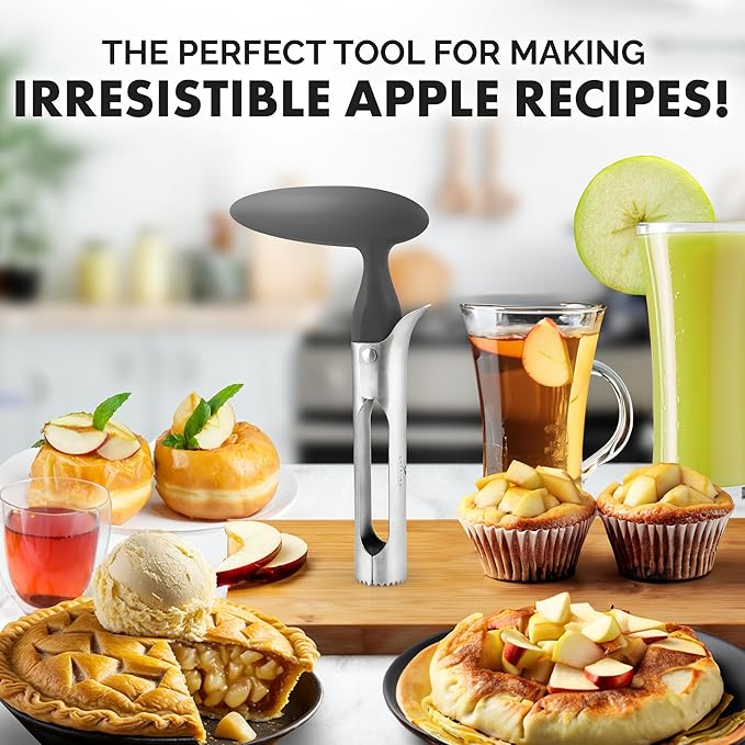 Zulay Kitchen Ultra Sharp Apple Corer Tool - Stainless Steel, Sharp & Serrated Blade Cores in Seconds - Easy to Use & Clean, Durable Apple Core Remover for Apples & Small Fruits - Gray