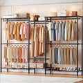 S3 Expandable Heavy Duty Clothes Rack, Freestanding Closet Organizer System | 5'8" to 8'3" Max Load 1200LBS Metal Garment Rack Portable Closet System with 4 Extendable Shelves & 4 Telescopic Rods Black