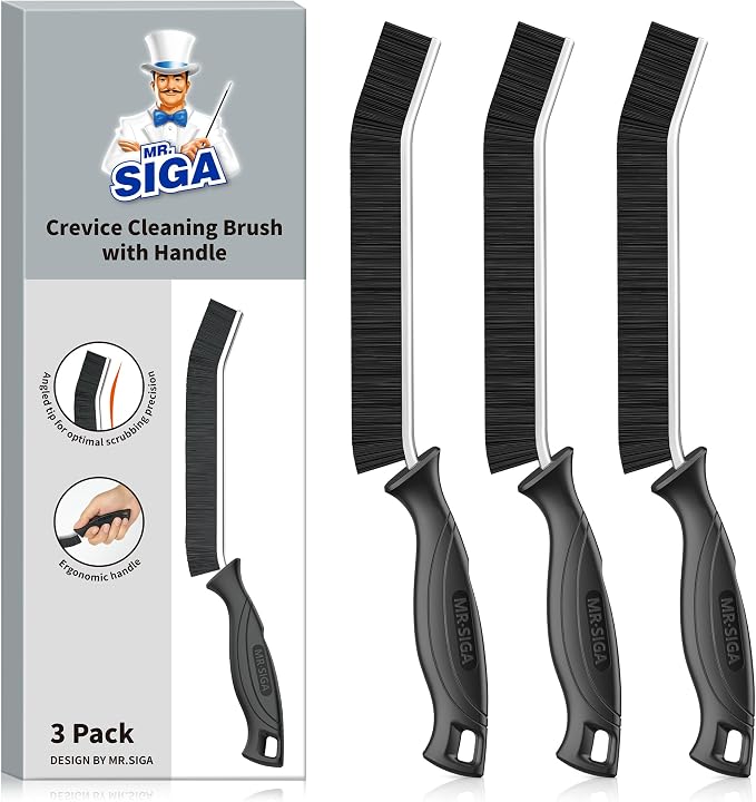 MR.SIGA Crevice Cleaning Brush, Grout Scrub Brush, Multi-Purpose Hard Bristle Brush, Ideal for Kitchen, Bathroom, Sink, Corners, Tight Spaces, 3 Pack, Black
