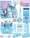 LXEVIHK 20Pcs Blue Desk Organizers and Accessories With Mesh Desk Organizer and 360°Rotating Pen Holder and a Lot of Office Blue Office Supplies Beautifully Presented in a Gift Box