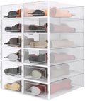 12-Piece Extra Large Boot and Shoe Storage Boxes, Stackable Clear Plastic Shoe Organizer, Space-Saving Shoe Boxes for Boots, Sneakers, and High Heels, Clear