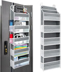Easy Assembly Over The Door Organizer, 5 Shelves& 8 Side Pockets, Heavy-Duty Reinforced Mesh Rack Holds 44lb, Hanging Behind Door Storage for Bathroom Pantry, Nursery, Closet, Shoes, Towels-Grey