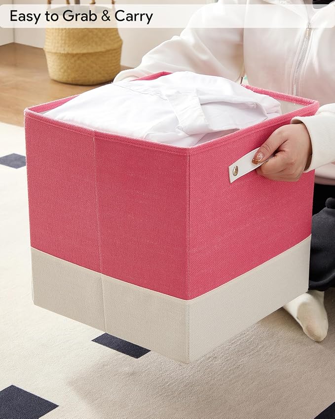 Cube Storage Bins | 13"x13"x13", Macaron & White, 6 Pack | Multi-Size | 2X Thick Support Board | Vegan Leather Handles | 7.7 oz/yd² Fabric | 13"x13" Drawer Insert Basket
