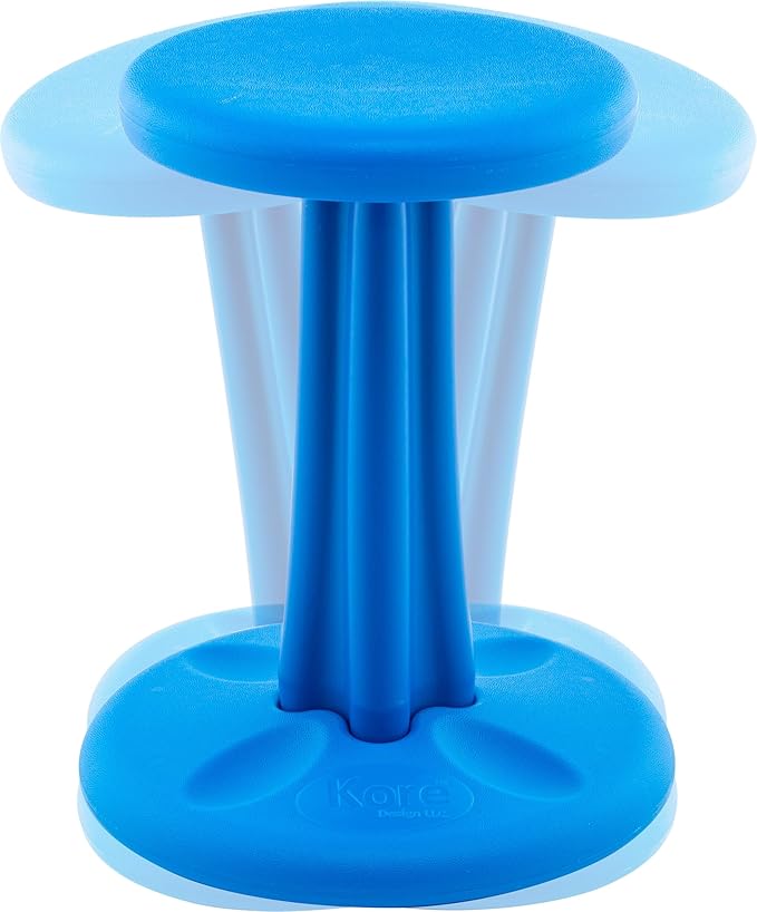 KORE Design Wobble Stool Chair, Girls + Boys Kid Desk Stools, Ergonomic Small Office Chairs, Flexible Seating for Active Kids, ADD/ADHD, Classroom, School, Home, Junior (16in), Age 8-9 yrs, Blue