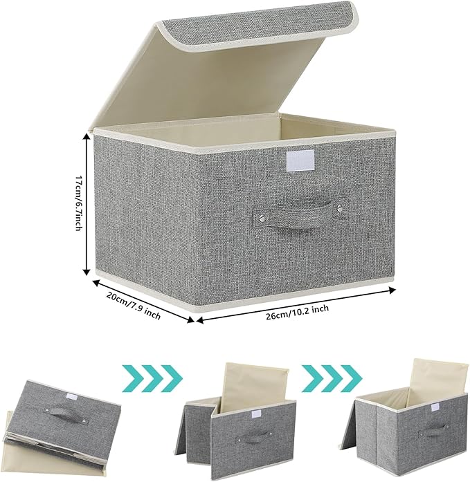 Fabric Storage Bins Cube Organizers with Flip-Top Lid and Handles,Storage Boxes for Organizing Home,Office,and Closet,Grey,5 Pack 10.2 X 7.9 X 6.7 in