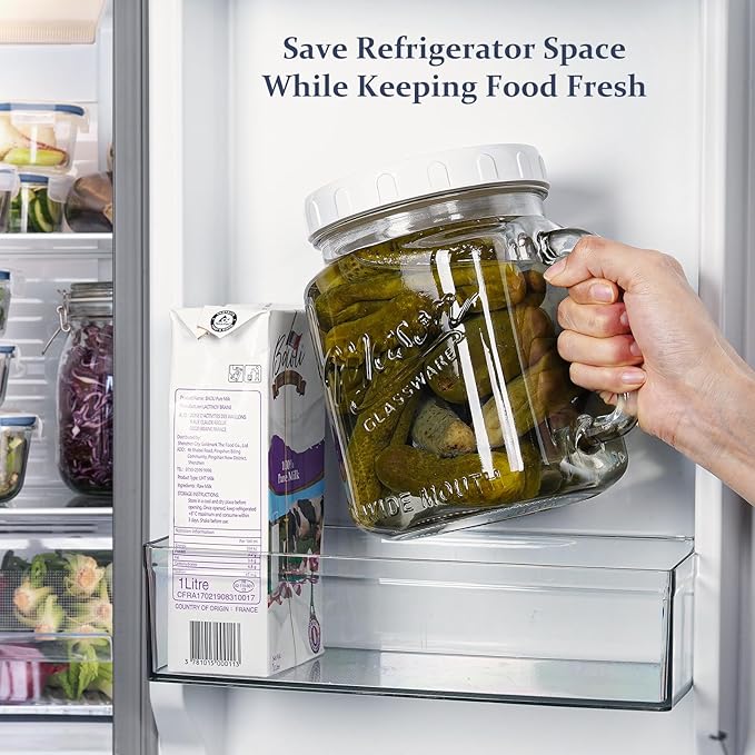Folinstall 74 oz/2160 ml Glass Jar with Lid, Wide Mouth Airtight Glass Storage Jar, Quart Pantry Organization Mason Jar For Fridge, Food Storage Container For Sugar, Flour, Pickle, Coffee, Candy