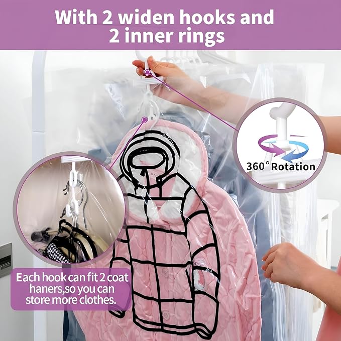 6 Pack Hanging Vacuum Storage Bag,Reusable Space Saver Compressed Bag with Hangers