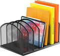 Gawerk 7-Section Metal Upright File Sorter Organizer, Office Small Letter Sorter Desktop File Organizer Metal Mesh Iron Sole, Black