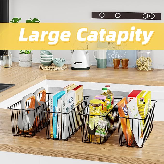 Simple Trending 6 Pack Wire Basket Wall Mount Baskets Hanging Baskets, Cabinets Organizer and Storage with Hooks for Kitchen, Garage and Bathroom