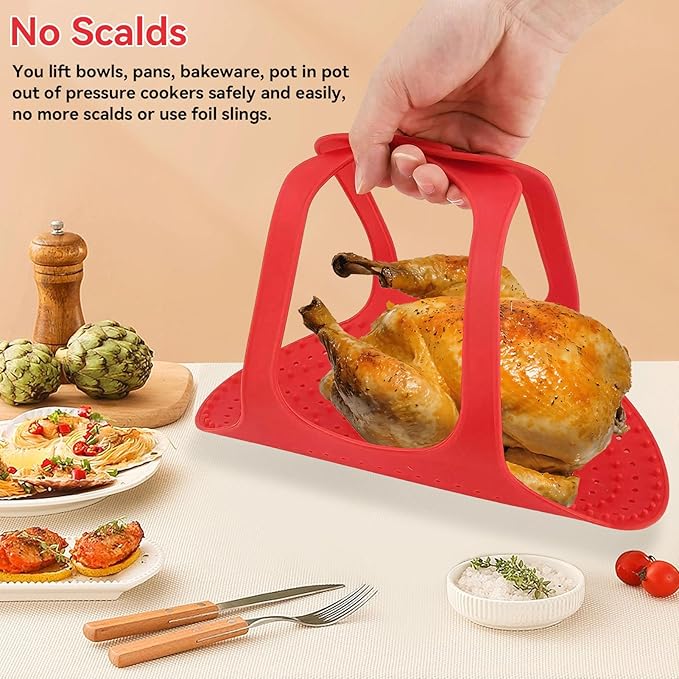Silicone Turkey Lifter, Reusable Heat Resistant Non Stick Poultry Lifter Turkey Roasting Sling Oven Baking Mat for Home Cooking, 23.2 x 12.4 in