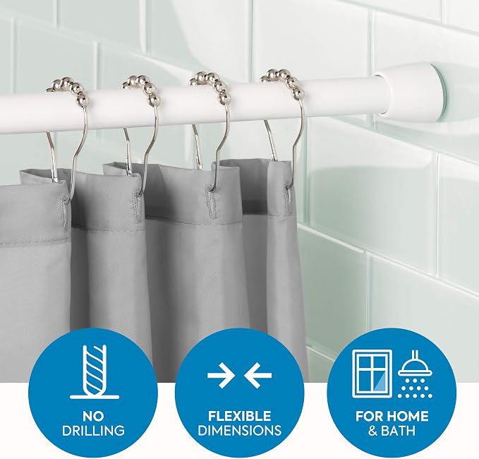 iDesign Cameo Metal Expandable Constant Tension Shower Curtain Rod for Master, Guest, Kids' Bathroom, Adjustable from 26-42", White