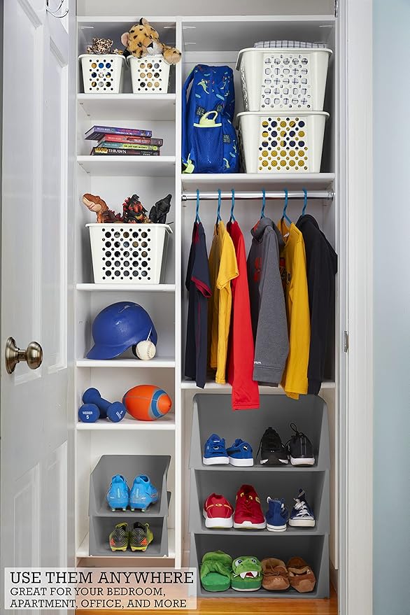 Stackable Storage Containers with Open Front, 3 Pack, Great Organizing Bins for Pantry, Closet, Bedroom, and all Storage, Grey, 15.2” x 10.6” x 6.0”