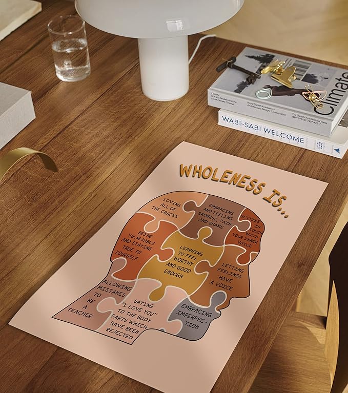 LOLUIS Mental Health Poster, Boho Therapy Tools Educational Supplies Art Print Classroom School Office Decor (Wholeness is, Custom Frame Type)