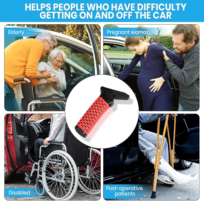 CAidRE Car Door Handle for Elderly, Car Handle Assist Support, Portable Elderly Assistance Mobility Aids for Getting Out of Car, Auto Grab Cane Nylon Strap for Seniors and Handicapped, Red