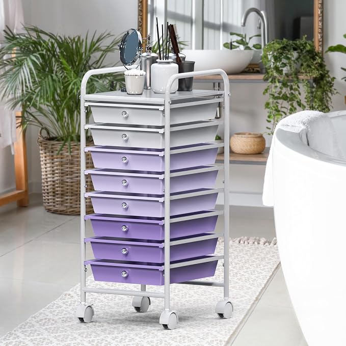 Simple Houseware 8 Drawers Rolling Utility Cart Art Craft Storage, Purple | 1-Column, 30.25" Height, Lockable Wheels, for School, Office, Art Craft, and Paper Storage