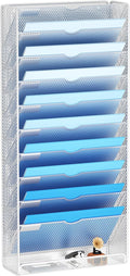 Hanging Wall File Organizer 10 Tier Wall Mounted File Holder Document Wall Organizer Magazine Organization for Office Home, Silver