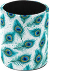 Leather Pen Holder for Desk, Peacock Feather Pencil Cup Pen Organizer Makeup Brush Holder for Office Home Kids Countertop Desk Accessory Storage