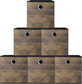 6 Pack Durable Storage Cube Bin with Decorative Wood Grain,Thickened Fabric Box,Storage Basket for Shelf,Closet,Storeroom,Bedroom,Living Room,Nursery,Office,Dorm,RV,10.2x10.2x11in,Brown & Black(Small)