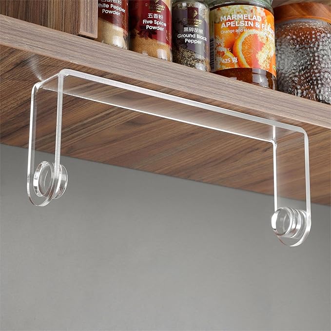 ZUNTO Acrylic Paper Towel Holder - Adhesive Paper Towel Roll Holder Under Cabinet, Clear Plastic Wall Mounted Paper Towel Rack for Kitchen, Frees up Counter Space | Clear Plastic Wall Mounted, Rustproof, No Drilling, Vertical or Horizontal , Kitchen Ro...