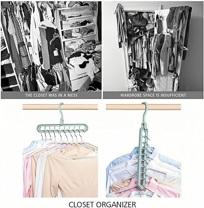 9 Space-Saving Hangers Heavy-Duty PP Plastic Tiered Hanger Organizer with Non-Slip Foldable Design, for Closet (Random, 10)