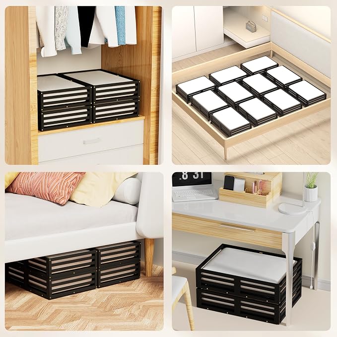 Wisuce 2 Packs Bamboo Under Bed Storage Organizer with Wheels Black Small | 360° Lockable Wheels,120lbs Load Capacity, Multi-scene ,Dustproof Clear Storage Bag, Large Capacity,Easy Quick Assembly
