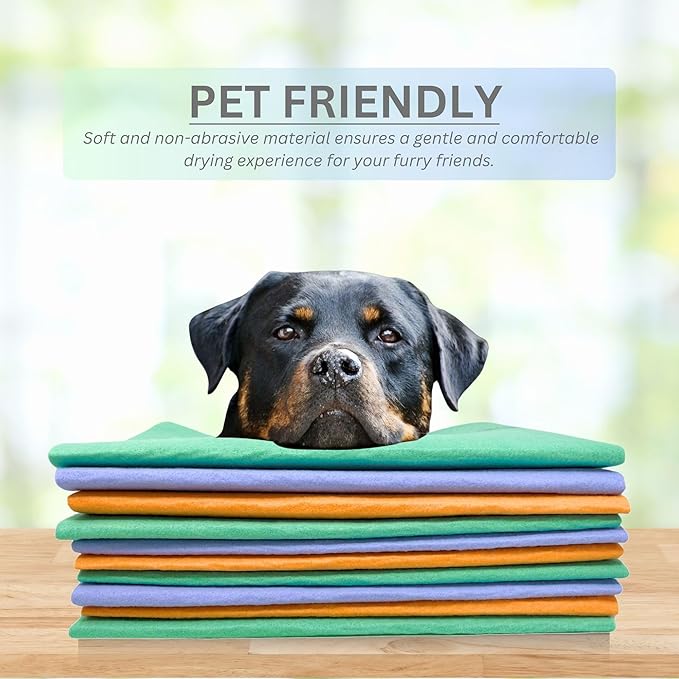 10 Pack Extra Large Original German Shammy Cloths Chamois Towels Super Absorbent for Pets, Parenting Tool Cleaning for Home and Commercial Use Wholesale Bulk (Blue)