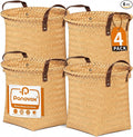 Hand Woven Baskets for Storage, 4Pcs Water-Resistant Wicker Baskets, Yellow Wicker Storage Baskets for Shelves, Large Basket with Handle for Organizing, Closet, Laundry, Blanket - Round