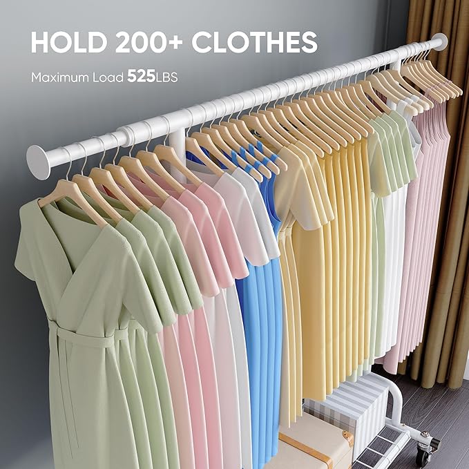 HOKEEPER Clothing Garment Rack Capacity 525LBS Clothing Racks on Wheels Rolling Clothes Rack for Hanging Clothes Heavy Duty Collapsible Commercial