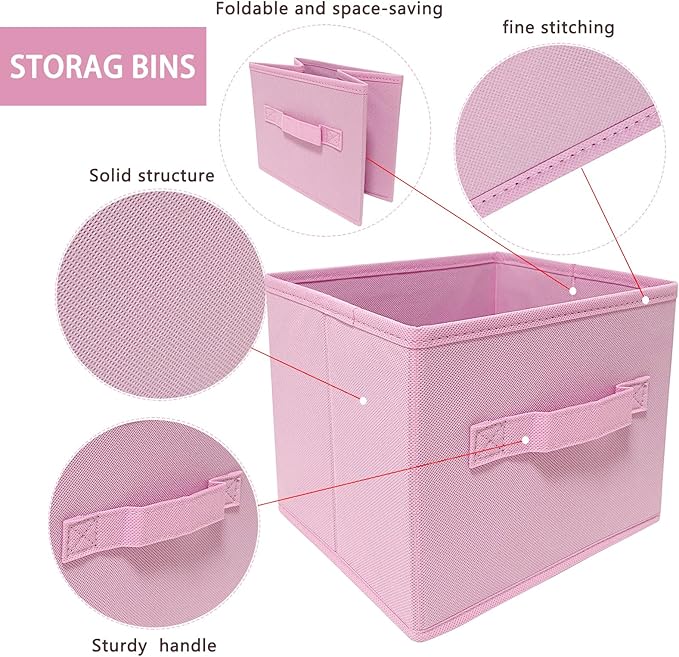EBIGIC Storage bins collapsible storage bins,cube storage organizer （Pack of 3） 10.5 * 10.5 * 11 inch,For home and office Collapsible Closet Shelf Organizers, Drawer Organizers(Pink)