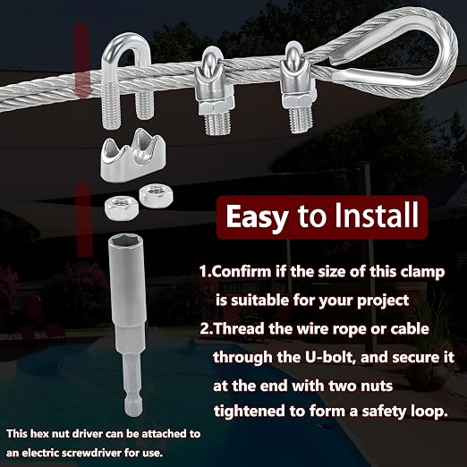 16PCS M4 5/32 Inches Stainless Steel Wire Rope Clips Cable Clamp