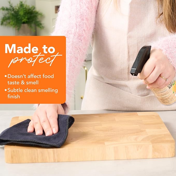 CLARK'S Natural Cutting Board Spray Cleaner, with Microfiber Cloth, for Wood Countertop – Pure Ingredients Filtered Water, Distilled Vinegar, Castile Soap, Lemon & Orange Citrus Oil Extracts, 12oz