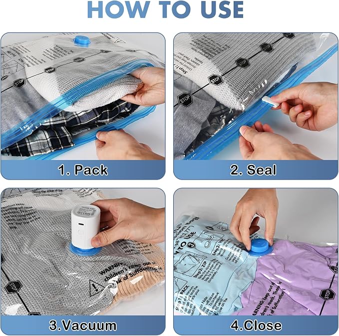 BoxLegend Set of 8 Vacuum Storage Bags, Vacuum Bags for Clothing, Vacuum Cleaner, Travel Camping Compression Bag, Reusable for Mattresses, Tents, Clothes, Duvets, Bedding, Pillows