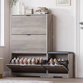 BORNOON Slim Shoe Cabinet with Bench for Entryway, Hidden Storage and Adjustable Shelves, Free Standing Wooden Shoes Organizer for Hallway, Foyer