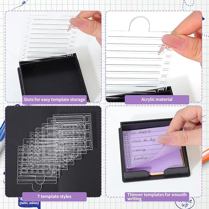 BESARME Sticky Note Holder 3x3 Sticky Note Stencil with 7 Template, Sticky Note Stencil and Holder Note Dispenser for Desk Home Office