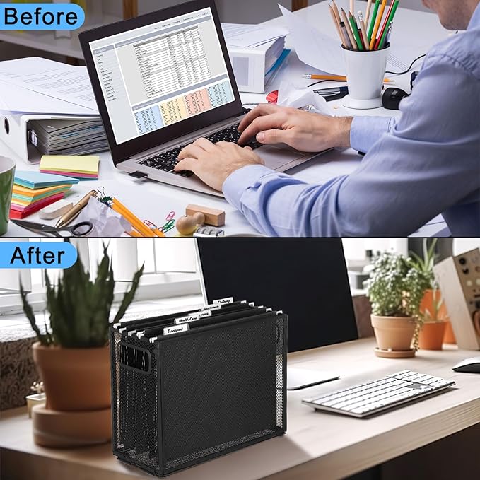 2 Pack Hanging File Holder, 10 Hanging Folders, Metal Mesh, Letter Size Folder Storage, Desktop Storage Cabinets, Office School Document(Black,Small)