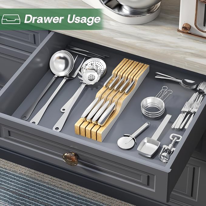 Knife Drawer Organizer (White, 9 Knives Organizer)