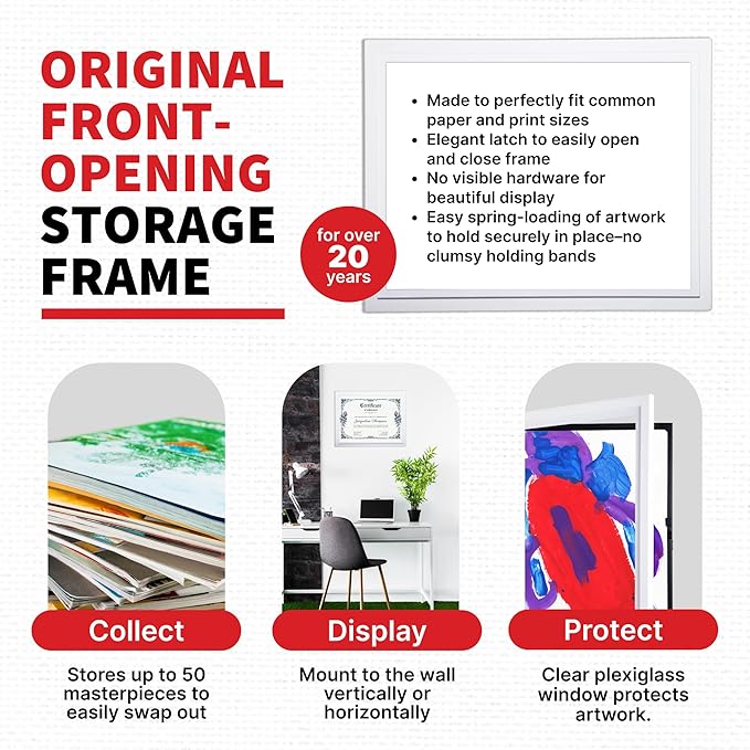 Dynamic Frames Li’l Davinci Front-Open 2-Pack Kids Art Frames, Wooden Frames for 18x24 Artwork, Prints & Certificates, Store up to 50 per Frame, 20.88 x 26.88 Outer Dimensions, White