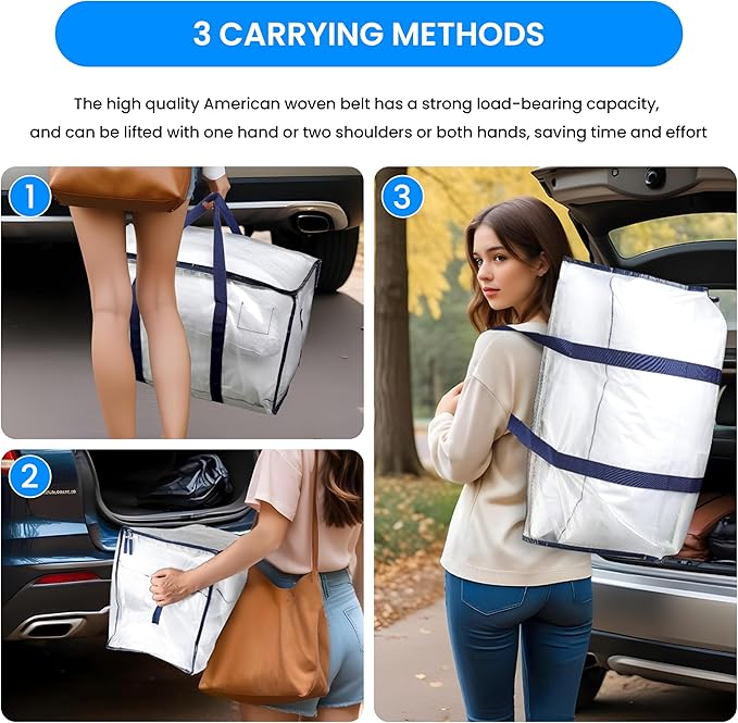 Simple Deluxe 10 Pack Extra Large Moving Bags with Lids, Reinforced Handles and Zippers, Heavy Duty Storage Tote For Moving Travel Camping Space Saving, White