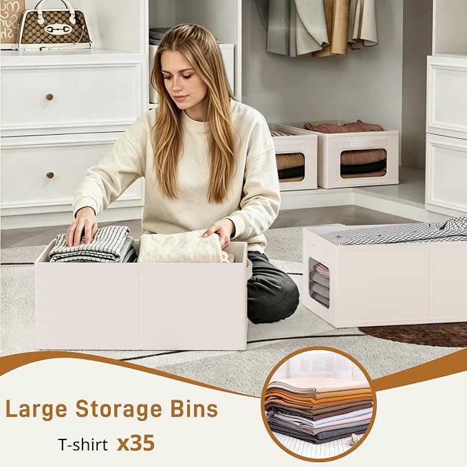 Linen Closet Organizers and Storage 4 Packs-Fabric Storage Bins with Clear Windows,Closet Baskets for Organizing Clothes, Pants, Towels
