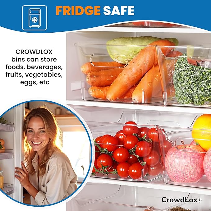 6 Pack Clear Plastic Storage Bins with Lids & Labels, Stackable Organizer Containers with Built-In Handles, BPA-Free Pantry Organization Bins for Kitchen