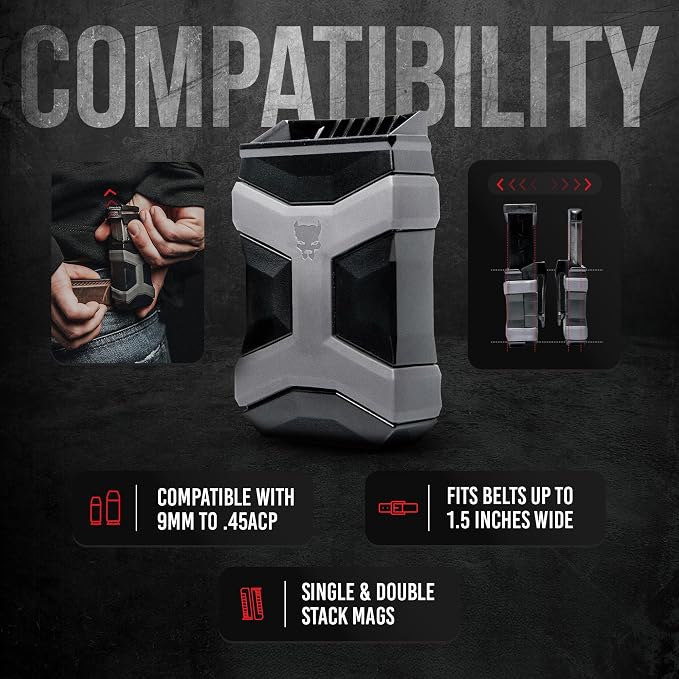 Gen 2 Universal Mag Carrier – Ambidextrous IWB/OWB Mag Pouch for Single & Double Stack Magazines. Fits Glock, 1911, S&W, Sig Sauer, Beretta & More.