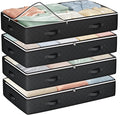 Budding Joy Under Bed Storage Containers with Clear Lids, 4 Pack | Foldable closet organizers for clothes, blankets, shoes, bed sheets, comforter, wrapping paper, home dorm storages, 60L black