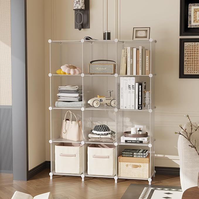 AWTATOS 8 Cube Storage Organizer, Closet Organizer Storage Shelf, Clear | DIY Stackable Storage Cubes Shelves for Closet, Bookcase Bookshelf, Plastic Shelving for Bedroom, Home Office