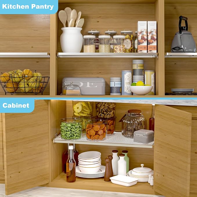 Expandable Closet Organizer Shelves, Adjustable Rod Metal Storage Shelves Divider for Wardrobe Cupboard Kitchen (Silver,7.9" D x 17"-31" W,2PCS)