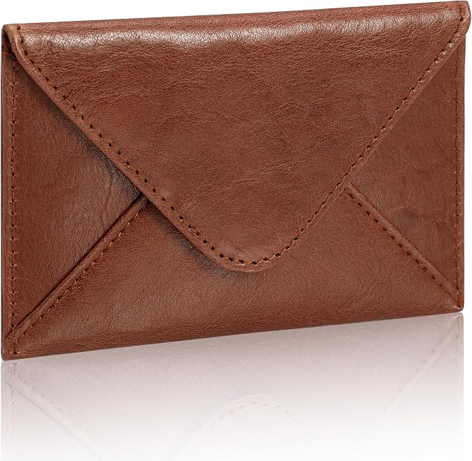 HISCOW Envelope Business Card Case with Magnet Closure - Italian Calfskin (Coffee Vegetable-Tanned Leather)
