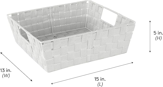 Simplify Large Shelf Woven Strap Tote | Decorative Storage Basket | Built in Handles | Organization | Closet | Bedroom | Bathroom | Nursery | Accessories | Toys | Gifts | 2 Pack | Heather Grey