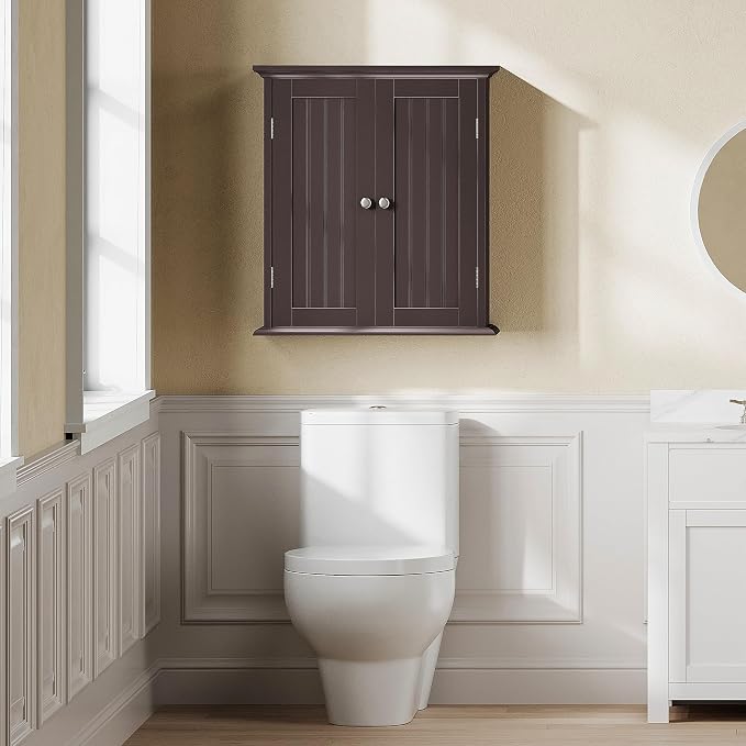 ChooChoo Bathroom Wall Cabinet, Over The Toilet Space Saver Storage Cabinet, Medicine Cabinet with 2 Door and Adjustable Shelves, Cupboard