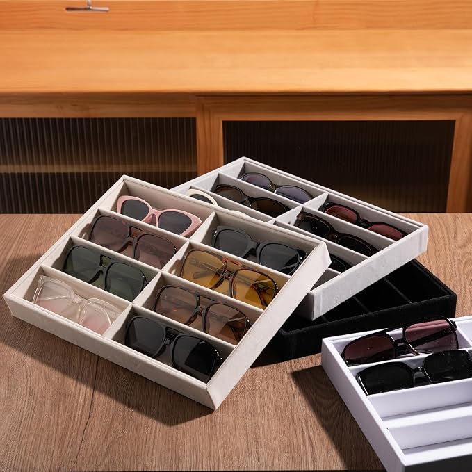 Frebeauty 8-Slot Sunglass Organizer,Velvet Sunglass Holder for Drawer | Vanity Glass Holder,Sunglass Case For Multiple Sunglass,Sunglass Tray,Glass Storage,Sunglass Box for Women,Eyeglass Organizer