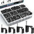mxuteuk 200PCS Cable Clips with Steel Nails,4/6/8/10mm Round Black Cable Wire Clips,Wall Clips for Cords,Cable Cord Clips for RG6 RG59 CAT6 RJ45