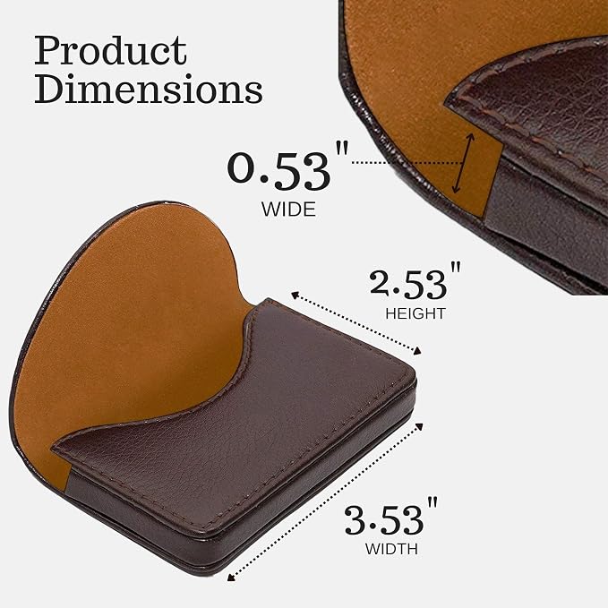 Performore Slim PU Leather Business Card Case Professional Magnetic Pocket Holder for Men & Women Holds 30 Business or Credit Cards Stylish Brown Organizer (Pack of 2)